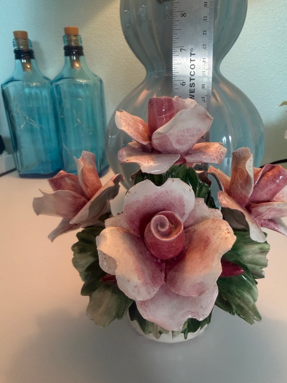 Pink Ceramic Floral Sculpture by